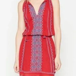 Joie Red & Blue Picard Embroidered Boho Dress Size Small